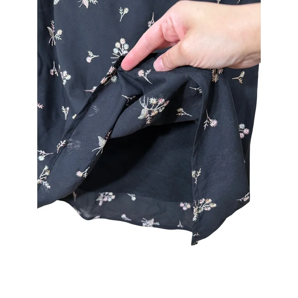 The Great American Sportswear‎ Co Floral Embroidered Black Midi Skirt L Vintage